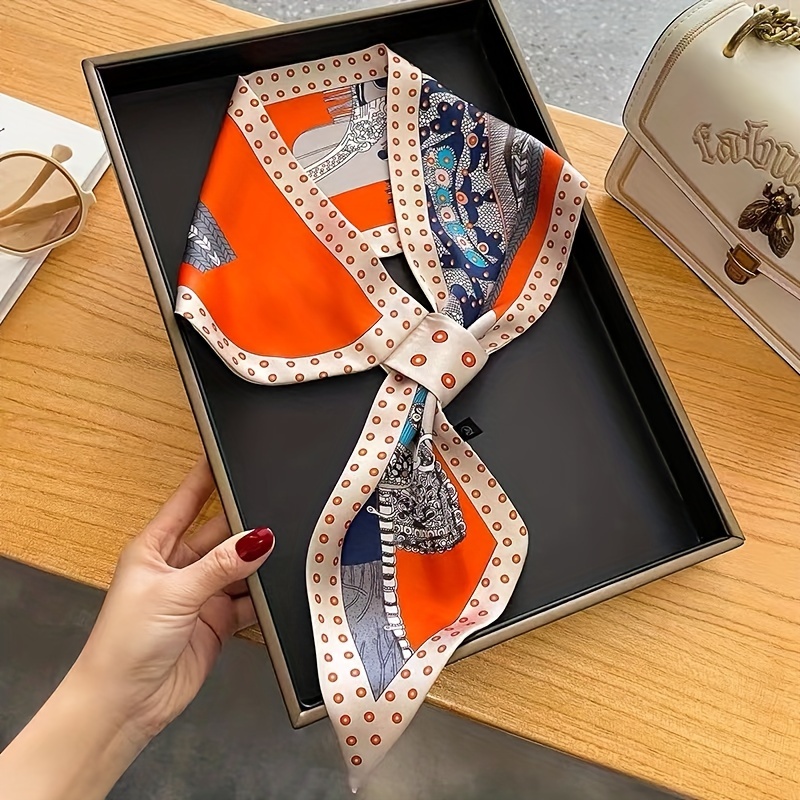 Ribbon Wired Satin - Boho Chic Orange Floral Print Skinny